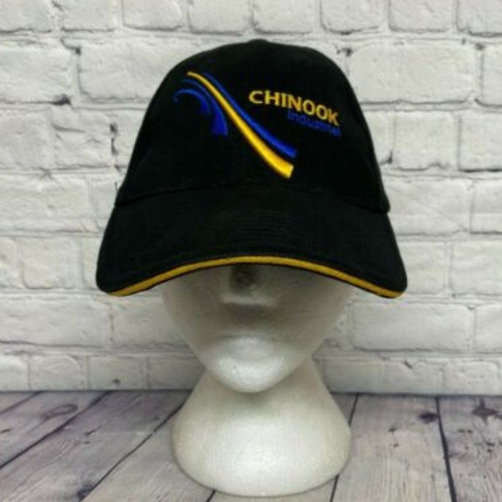 Chinook Hat Cap Strap Back Black Industrial Adjustable Embroidered Logo
